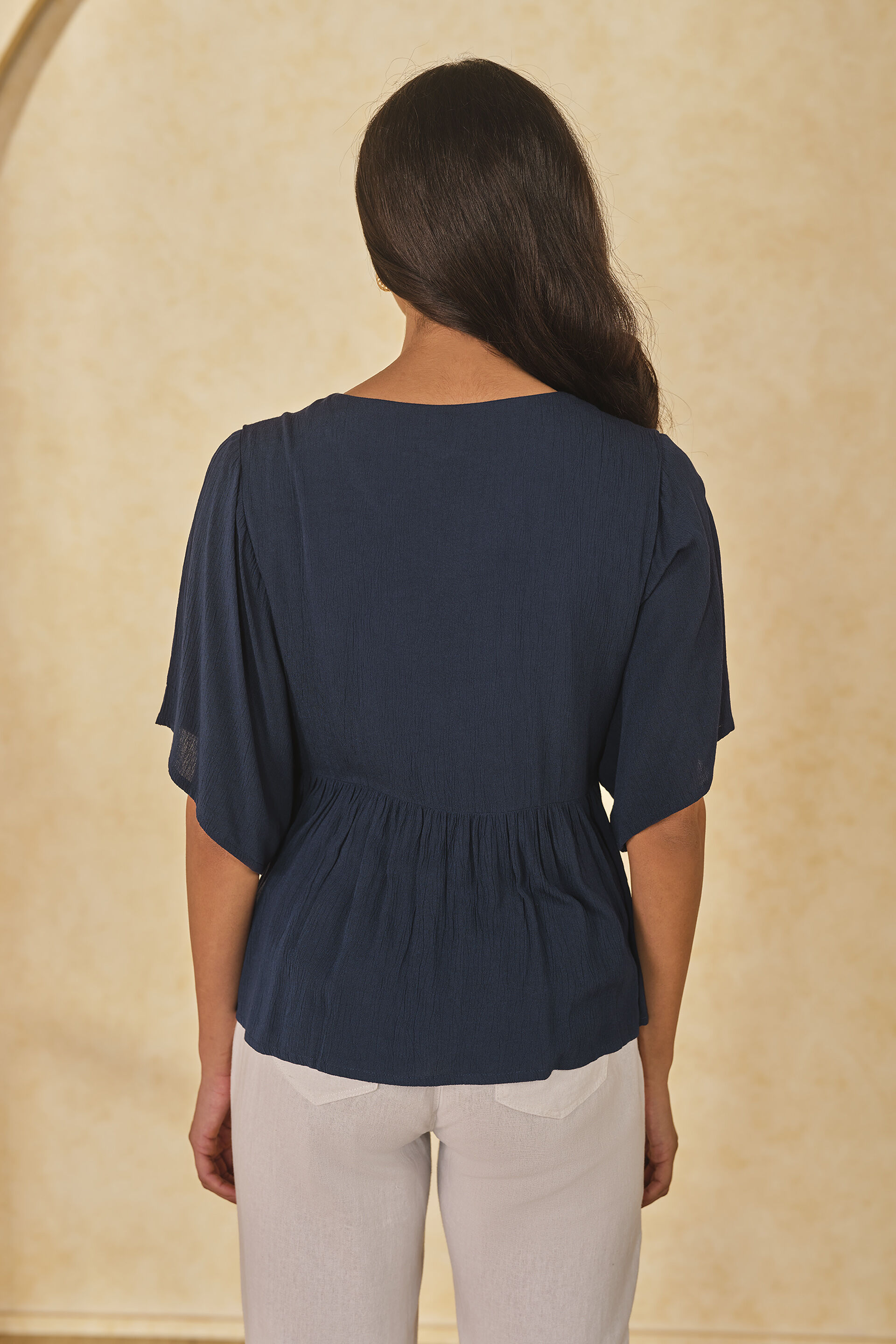 Midnight Chic Viscose Fit and Flared Top, Navy, image 6